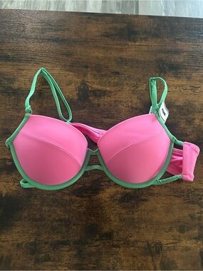 PINK Victoria's Secret Hot Pink Bikini Top with Green Trim
